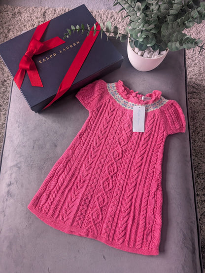 New Stunning Polo Ralph Lauren Cable Knit Pink Pretty Dress 18-24m Gift Spring