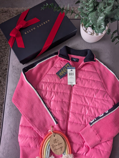 New Ralph Lauren Girls Pink Hybrid Knit Jacket Cotton Blend 16y £94 Gift Coat