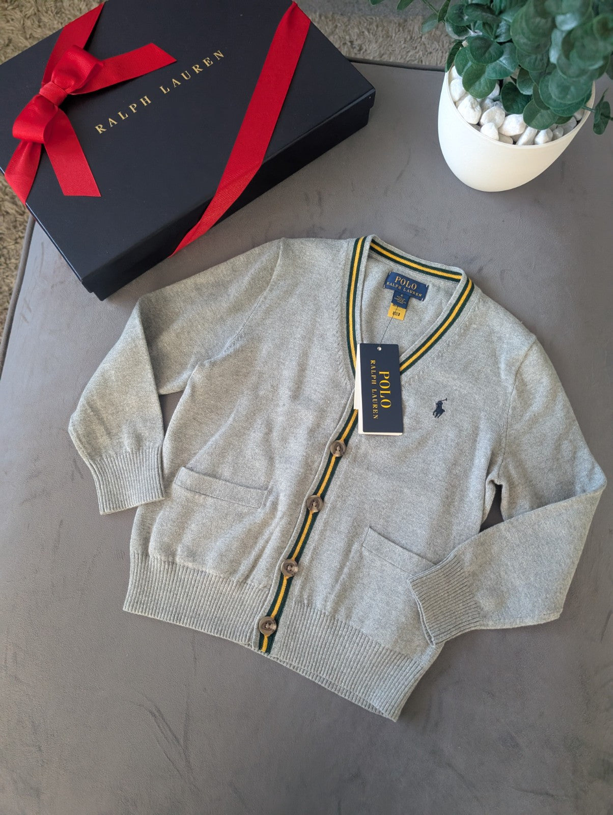 New Smart Ralph Lauren Grey Boys Polo Cardigan Buttoned Grey Smart 4yr Occasion