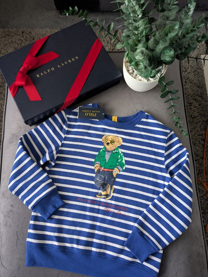 New Ralph Lauren Polo Bear Blue Stripe Sweatshirt Jumper Gift Casual Age 7yrs