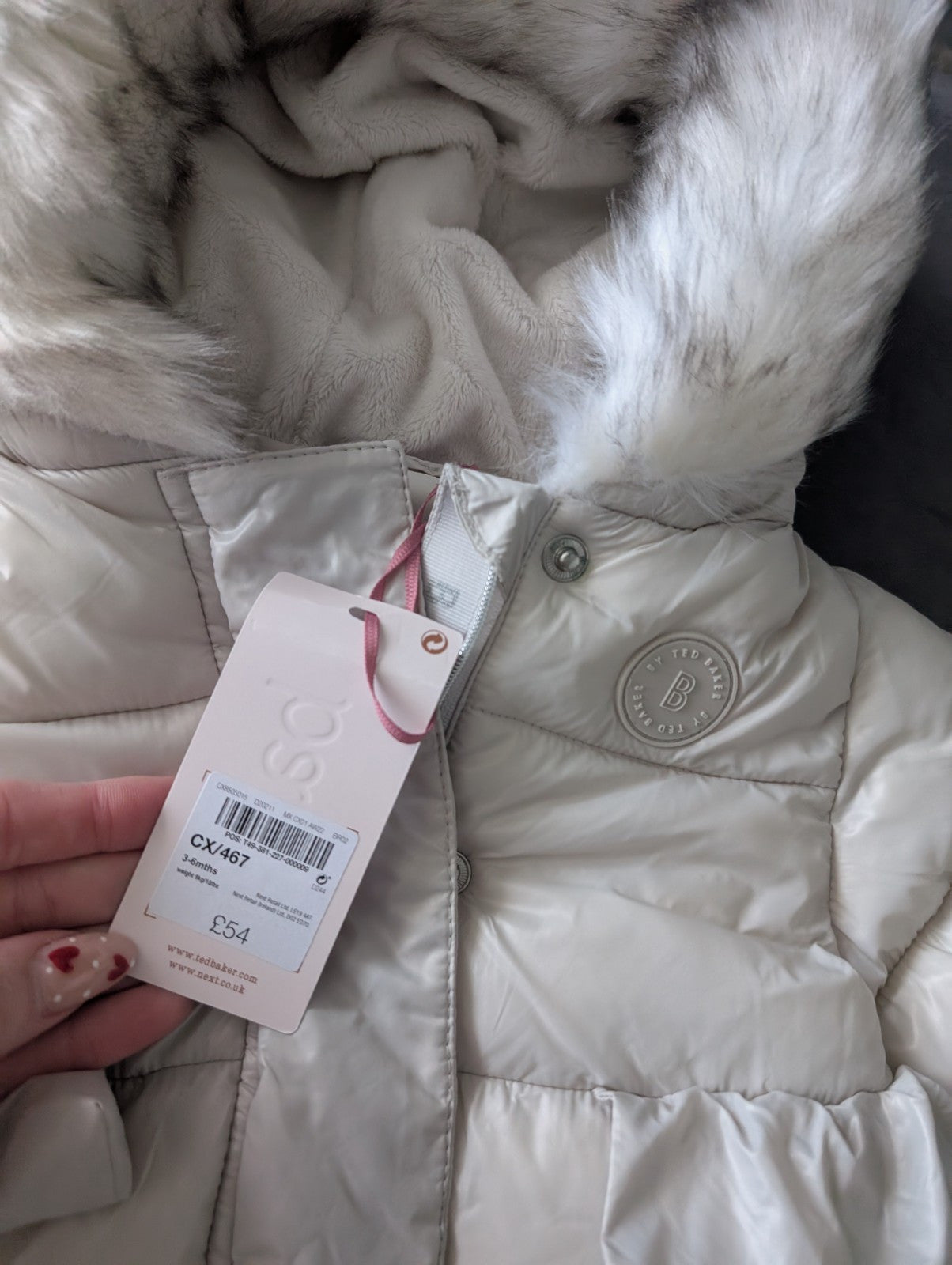 Ted Baker Silver Padded Ruffle Trim Snowsuit & Mittens Set Age 3-6mths BNWT £54