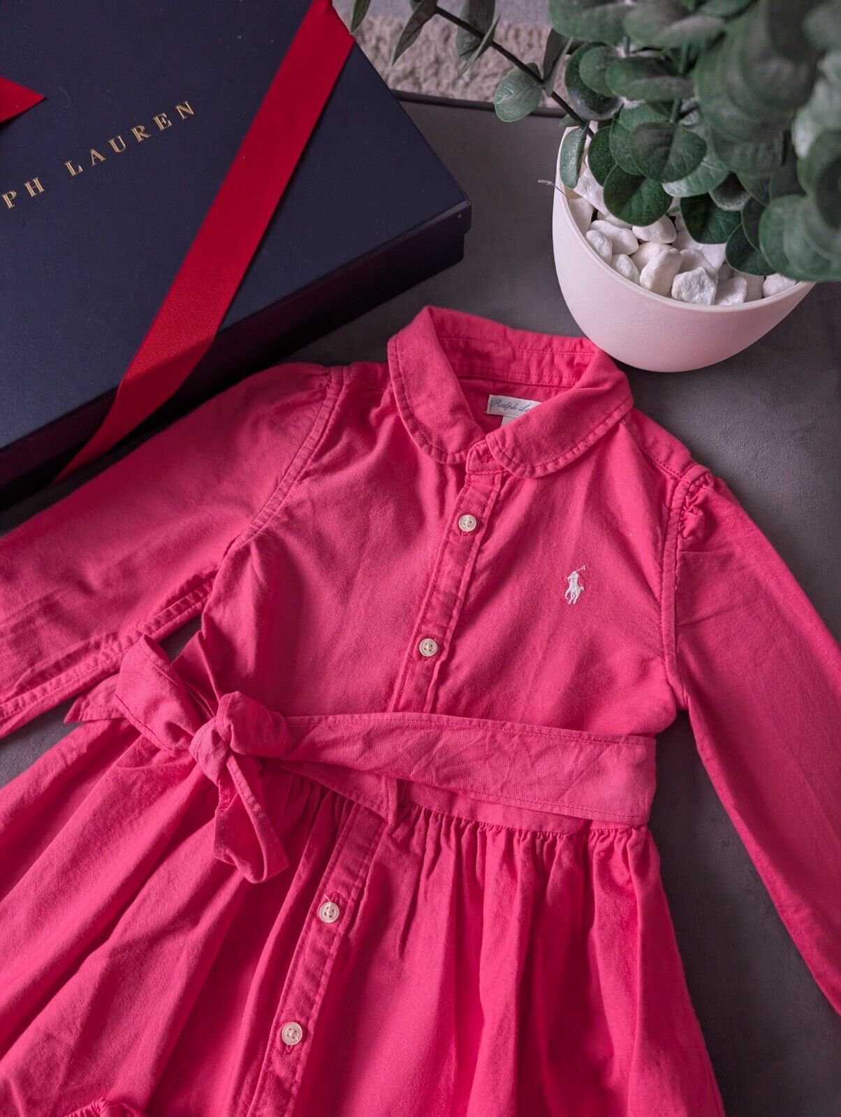 Bnwot Ralph Lauren Polo girls buttoned Oxford Shirt dress Pink Belt 18m Gift