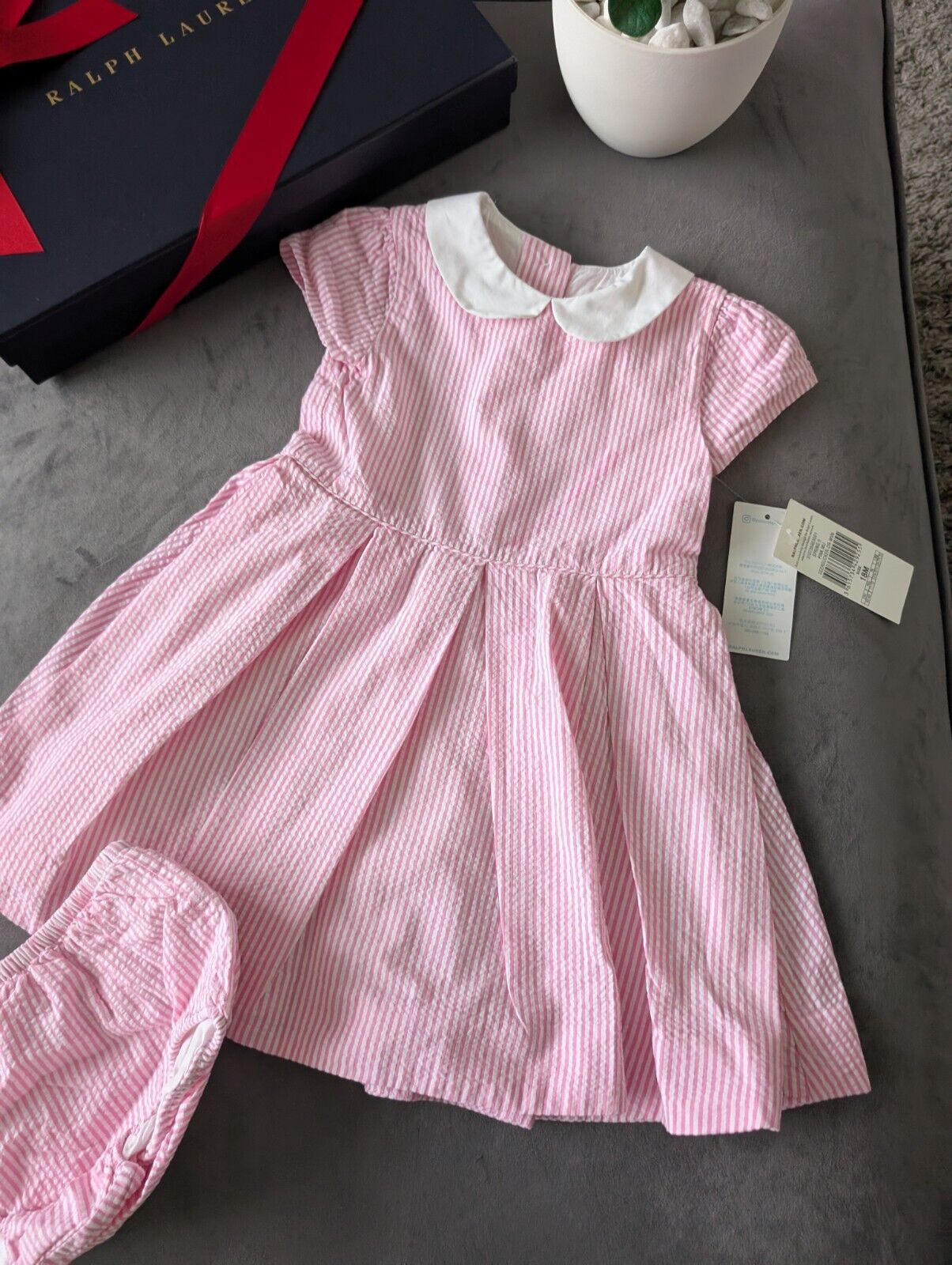 New Ralph Lauren Girls Stripe Fully Lined Pretty Party Dress 18m Gift Pink