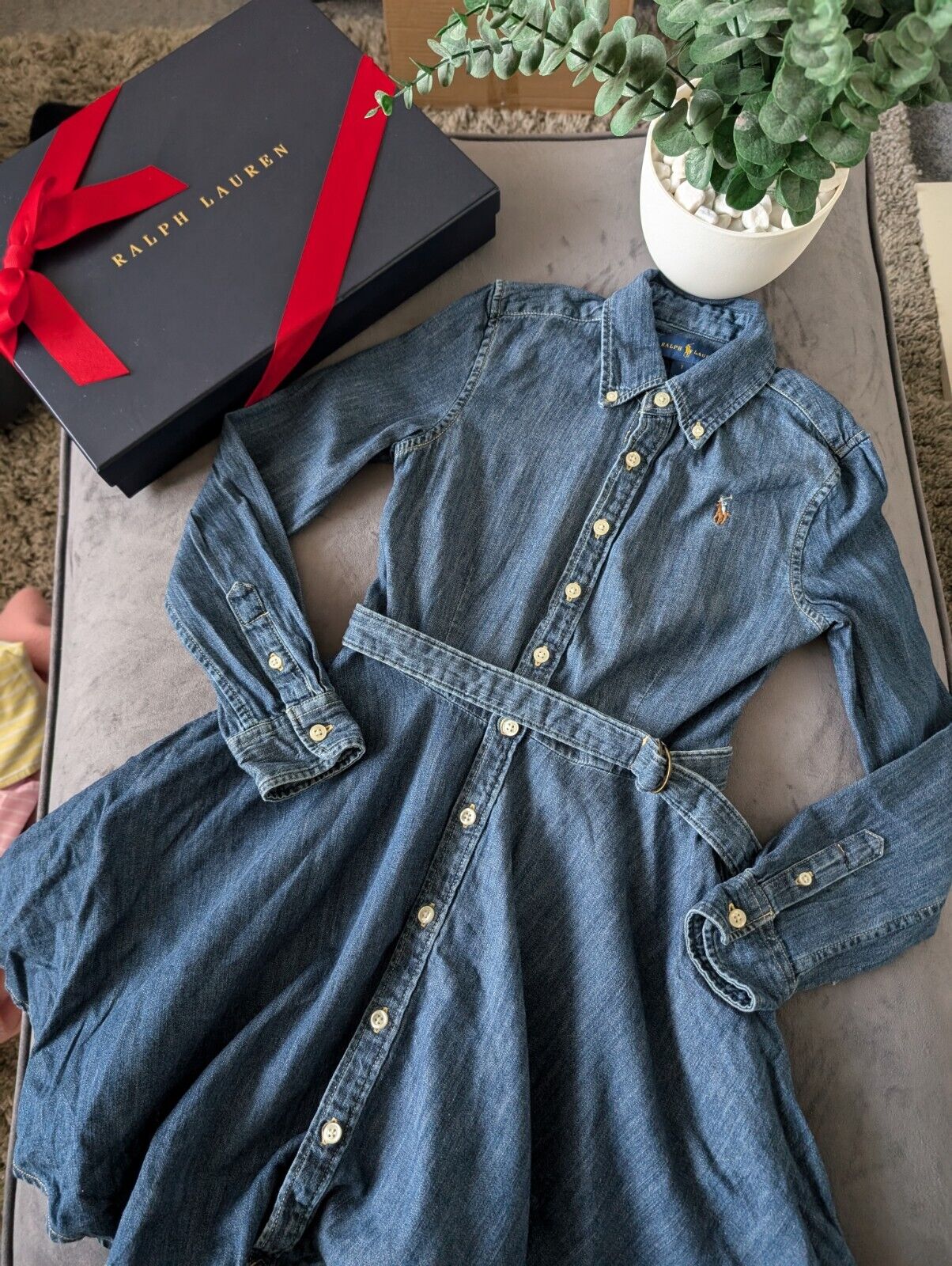 Vgc Ralph Lauren girls denim style shirt dress belted occasion 7 Yrs Winter occasion