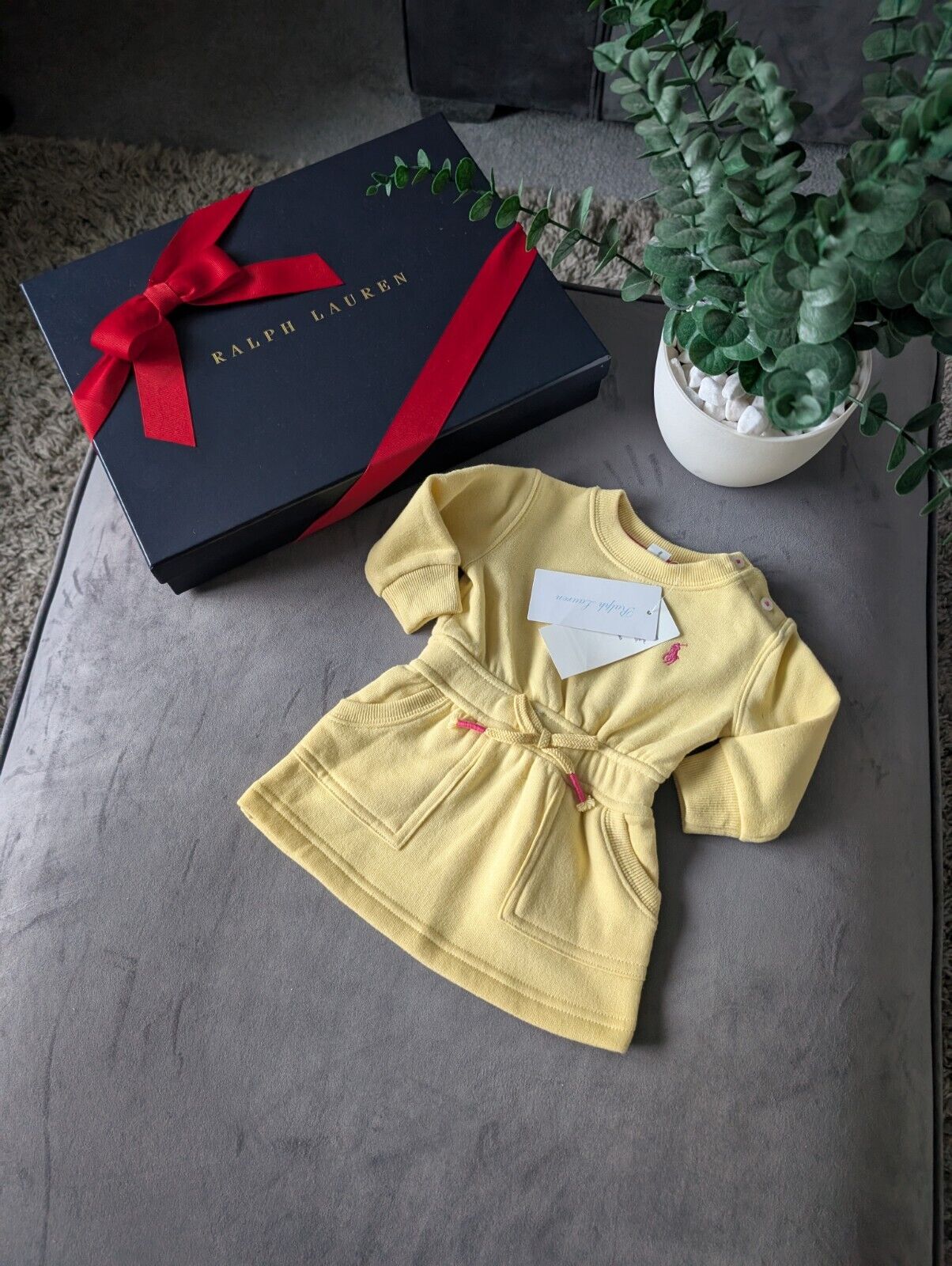 New Ralph Lauren baby Girls Yellow Sweater Jumper Dress Spring 0-3m Gift