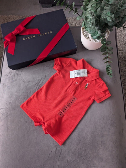 New Ralph Lauren Baby Boy Red Embroidered Pony Logo  Romper 0-3m Gift Cute