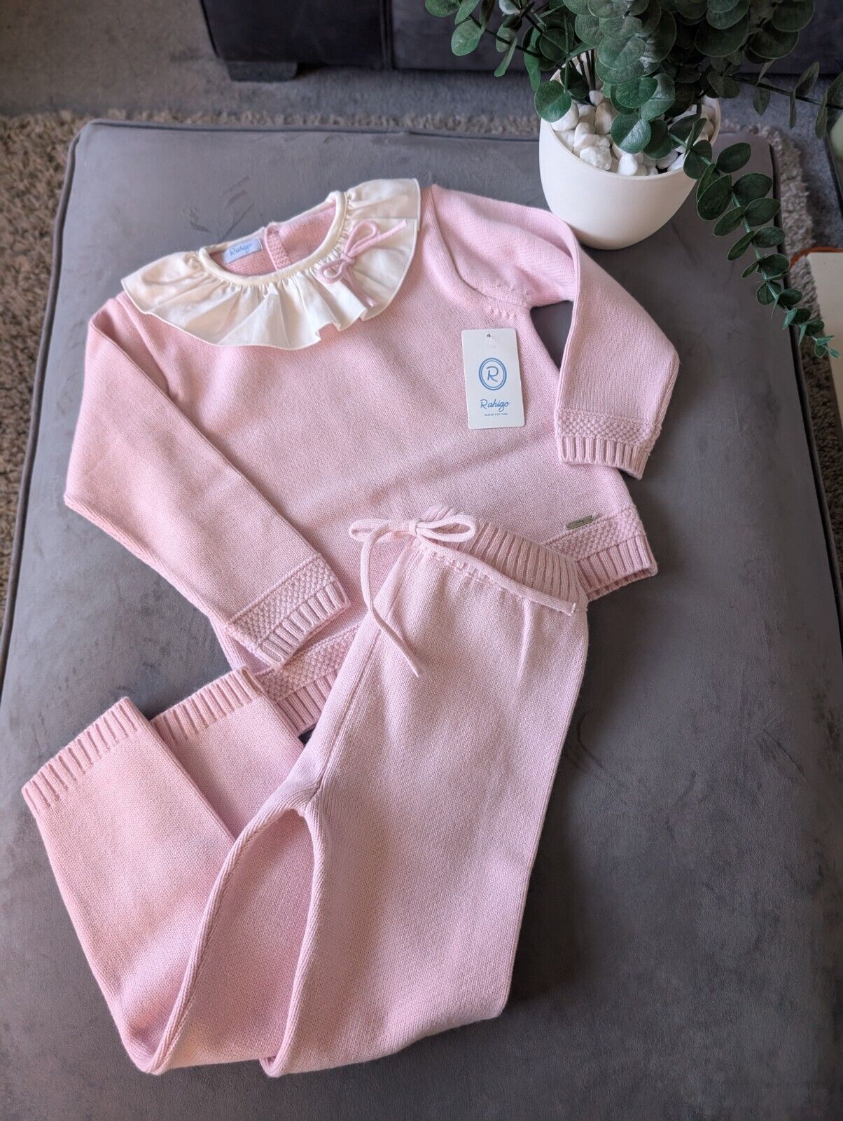 New Stunning Pink Knit Girls Rahigo Set Age 4-5 Warm Frill Bow Pretty Gift