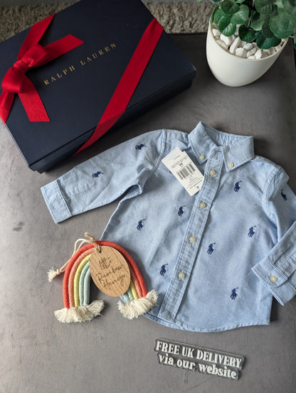 New Ralph Lauren Baby Boy Blue Embroidery Pony Shirt Smart Baby 6-9m Occasion