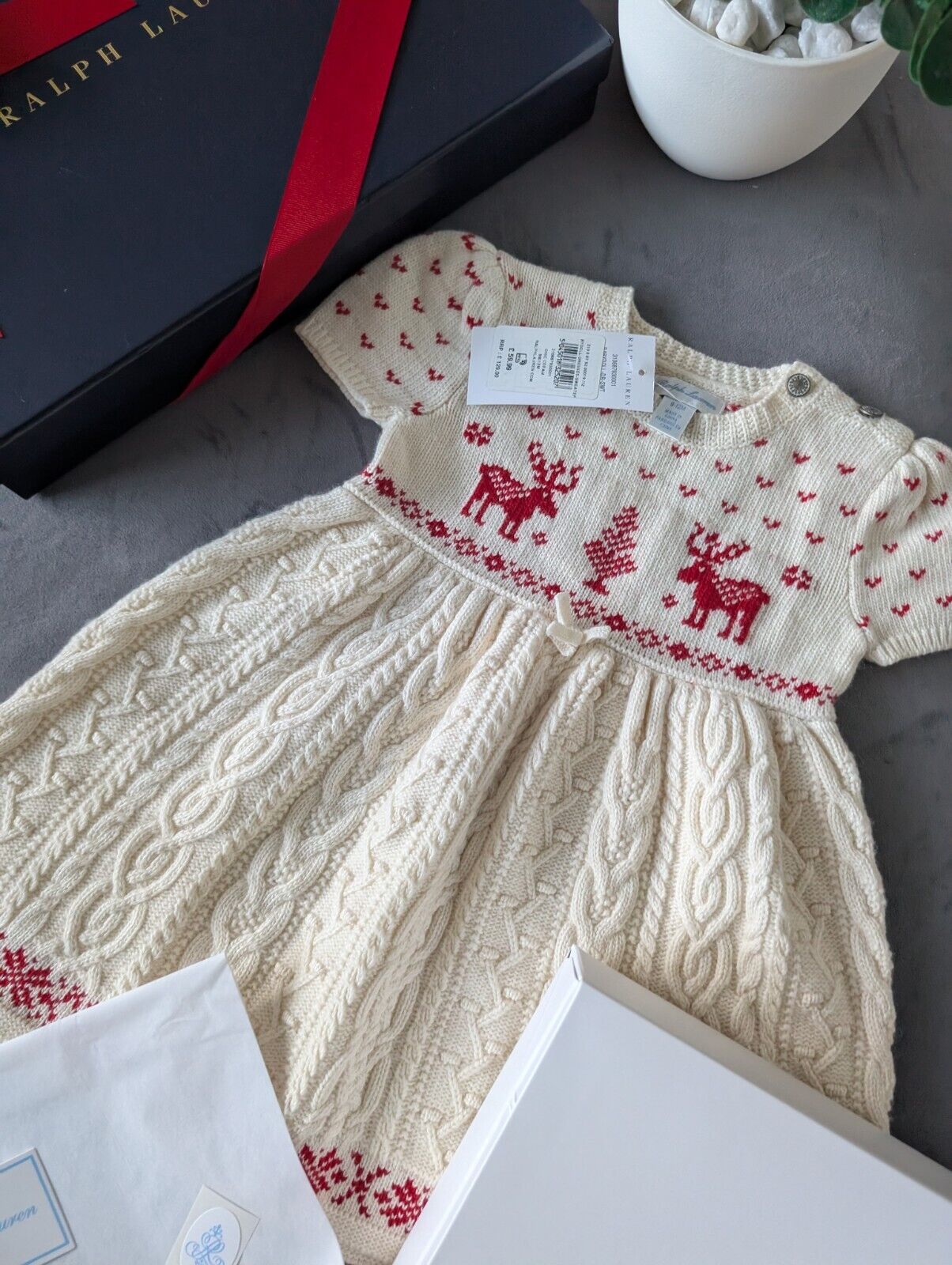 New stunning girls Ralph Lauren Christmas cable knit dress + gift box 9-12m Gift