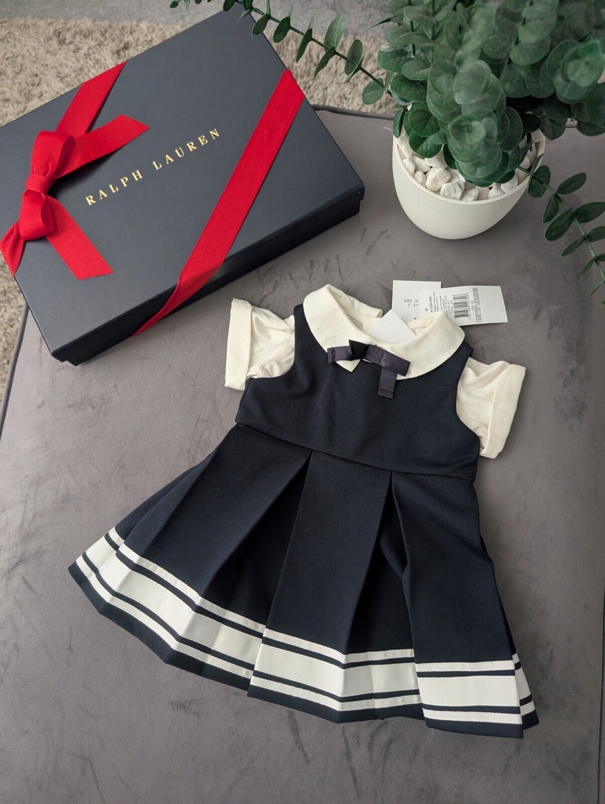 New Luxury Ralph Lauren Nautical Dress Baby Girls Occasion Smart 3-6m Gift Navy