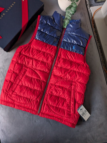 New Ralph Lauren Boys Reversible Red Blue Gilet Bodywarmer 8-10y Puffer £129