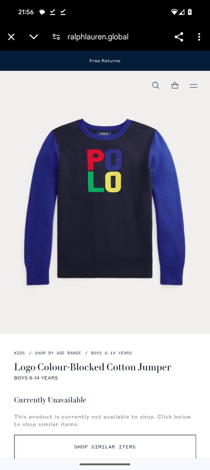 New Ralph Lauren Boys Colour Block Fine Knit Jumper Polo Logo Blue Gift 2-3y