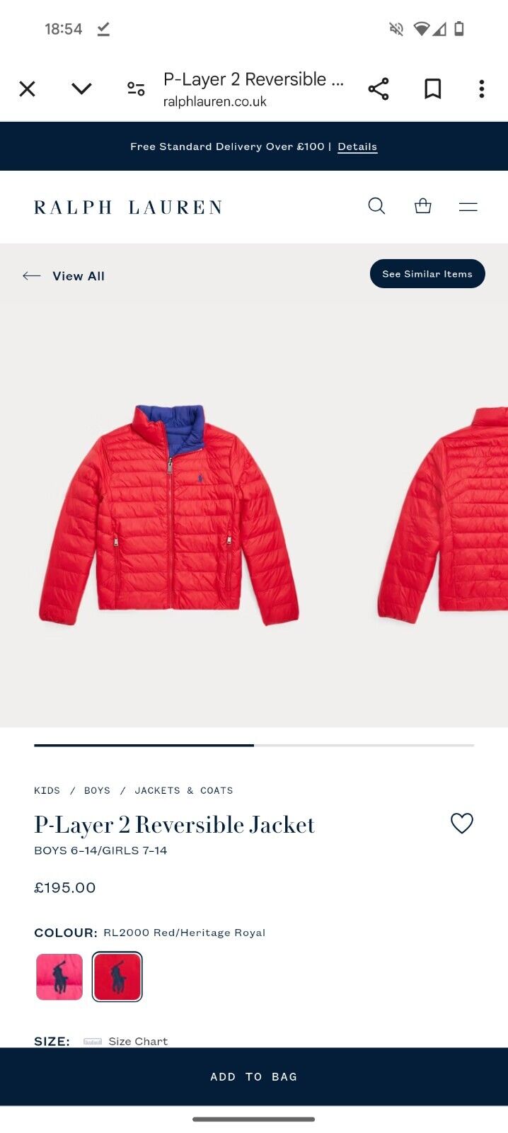 New Ralph Lauren Boys P-Layer 2 Reversible Jacket Coat Red Blue All Weather 3yrs