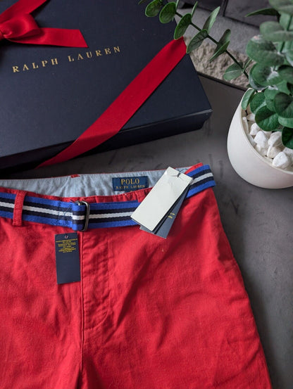 New Ralph Lauren Boys Red Chino Shorts + Belt Smart Gift Age 13 Casual Summer