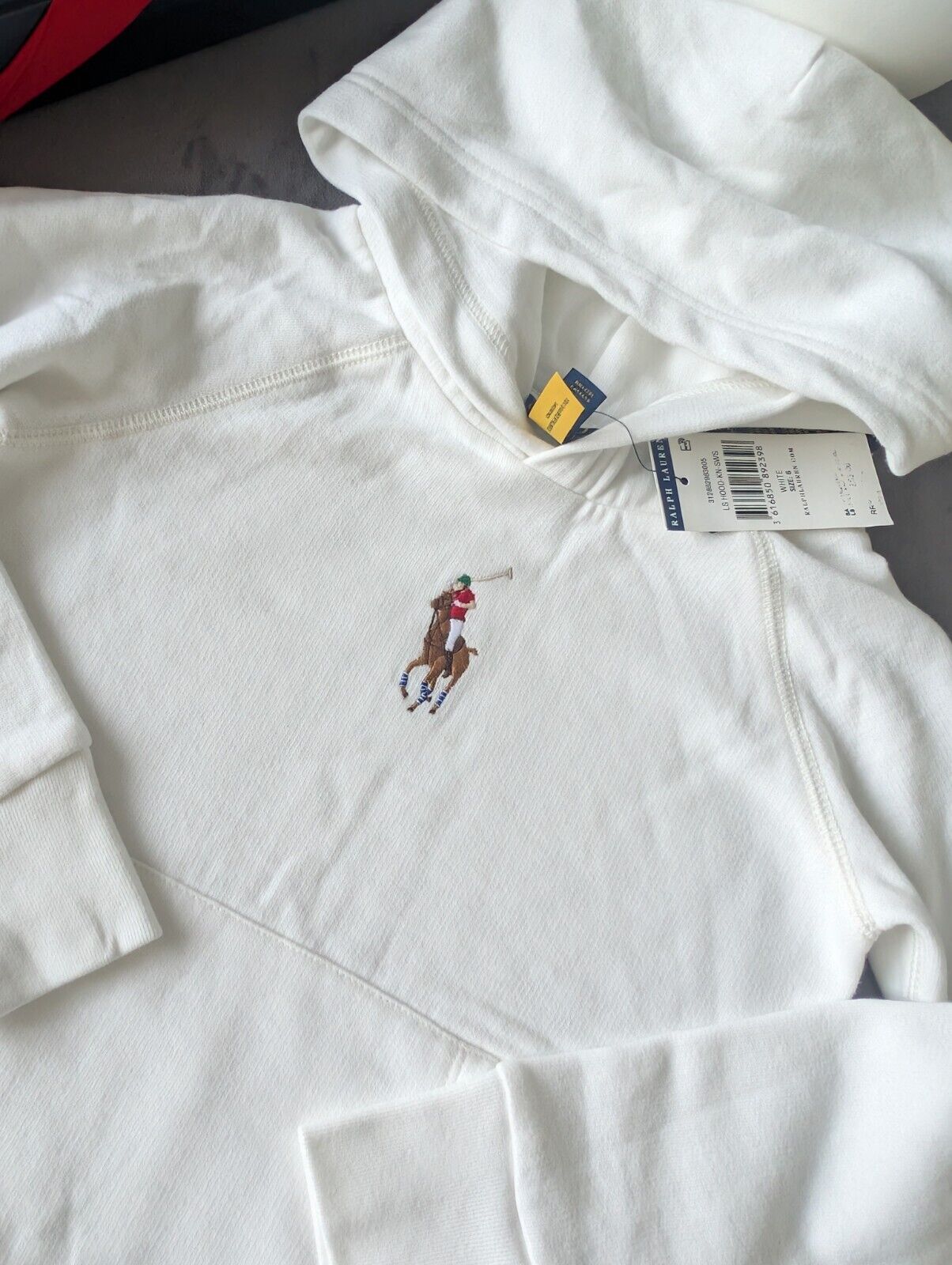 New Ralph Lauren Embroided Big Pony White Unisex Hoodie Size Kids 6Yrs Gift Kids