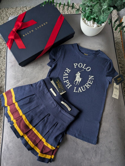 New Gorgeous Girls Ralph Lauren Navy Stripe Outfit Top + Skort 5-6yrs Gift 2pcs