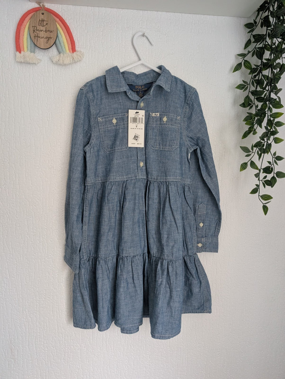 New Ralph Lauren girls denim style shirt dress occasion 5-6yr Tiered Smock Girls