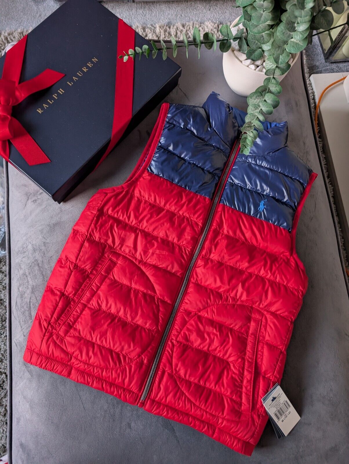 New Ralph Lauren Boys Reversible Red Blue Gilet Bodywarmer 8-10y Puffer £129