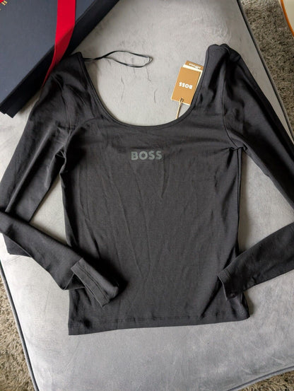 New Hugo Boss Womens Casual Long Sleeve Top UK 10 RRP £69 Gift Casual Black