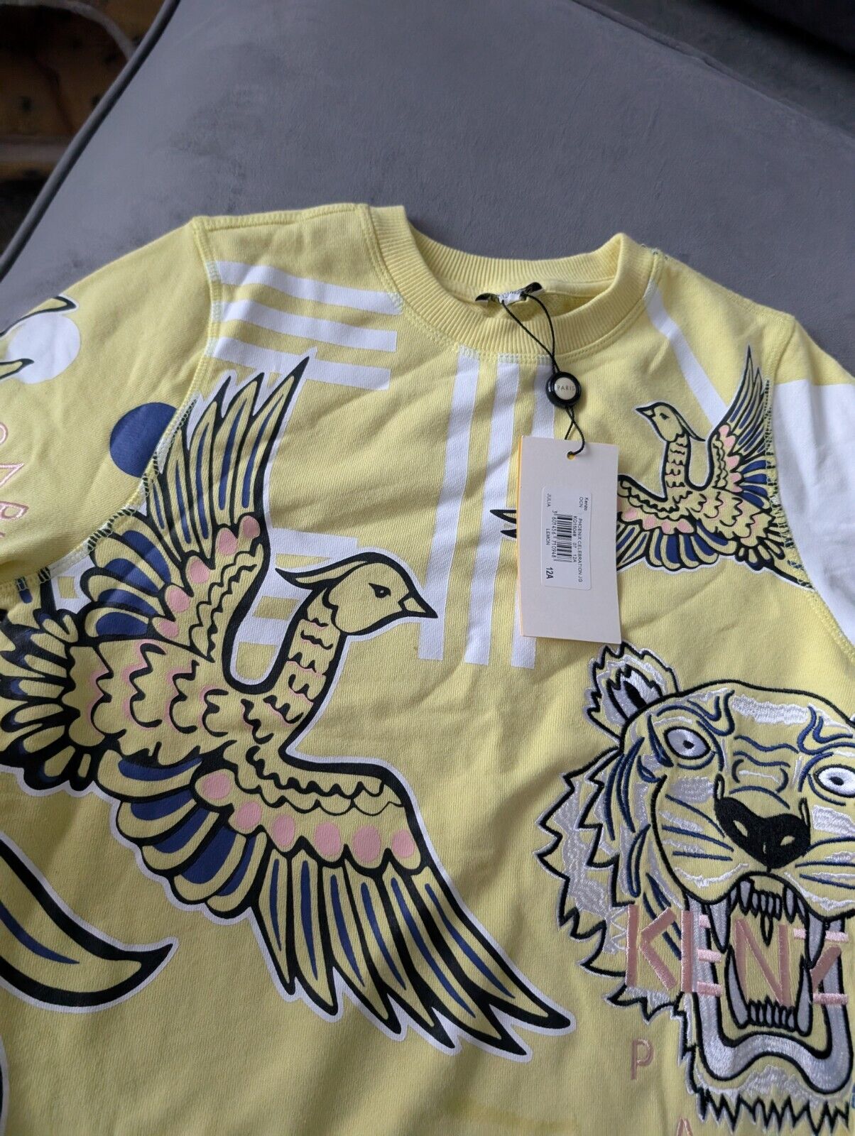 New Stunning Kenzo Girls Phoenix Paris Jumper age 12A Embroidery Yellow Julia