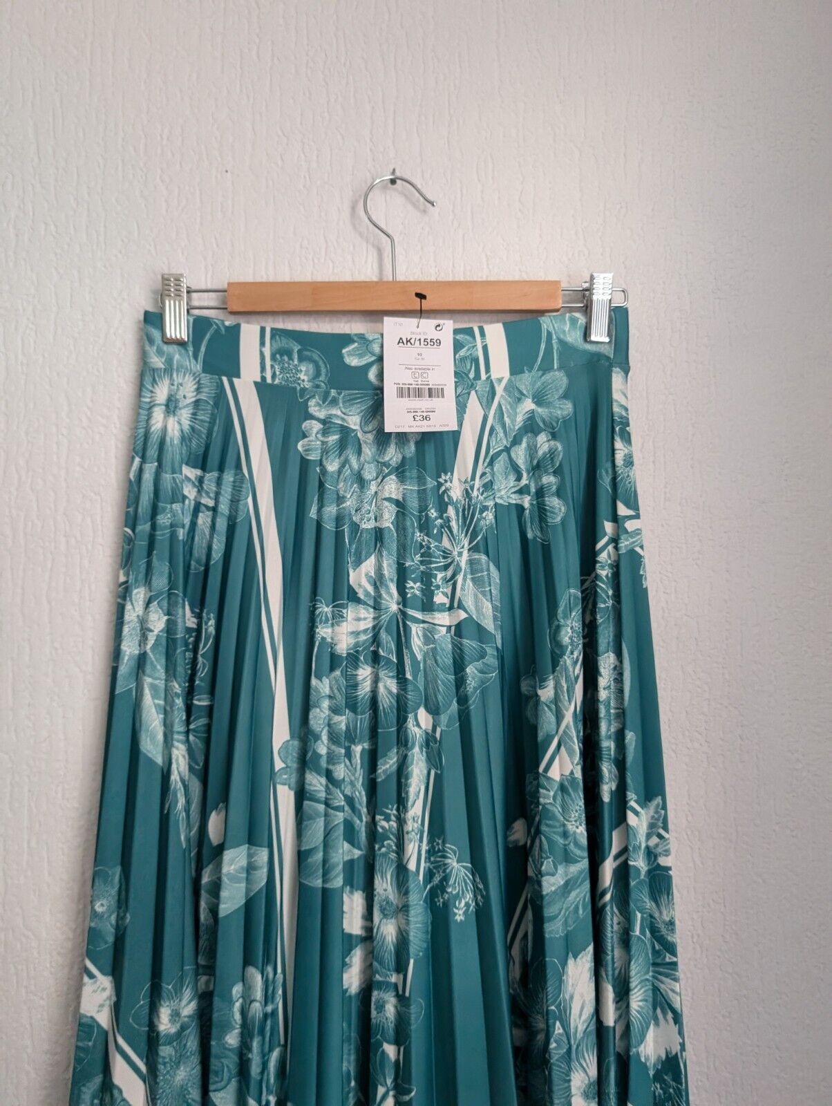 Next Green Floral Pleated Midi Scuba Skirt Elastic Waist Size 10 Autumn Casual