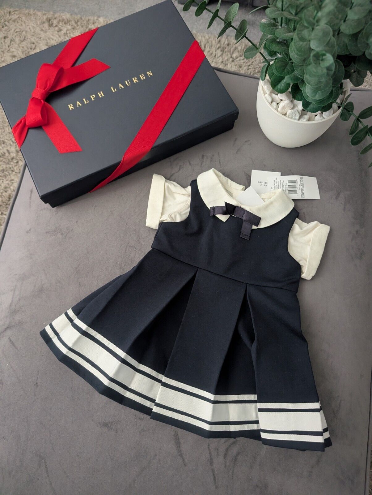 New Luxury Ralph Lauren Nautical Dress Baby Girls Occasion Smart 3-6m Gift Navy