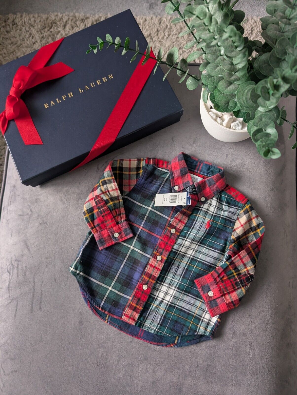 New Ralph Lauren Baby Boy Checked Shirt Smart Occasion Gift Age 9m Red L Sleeve