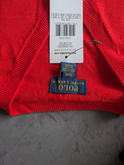 New Ralph Lauren Boys Long Sleeve V Neck Jumper Smart 8 Years Gift Red