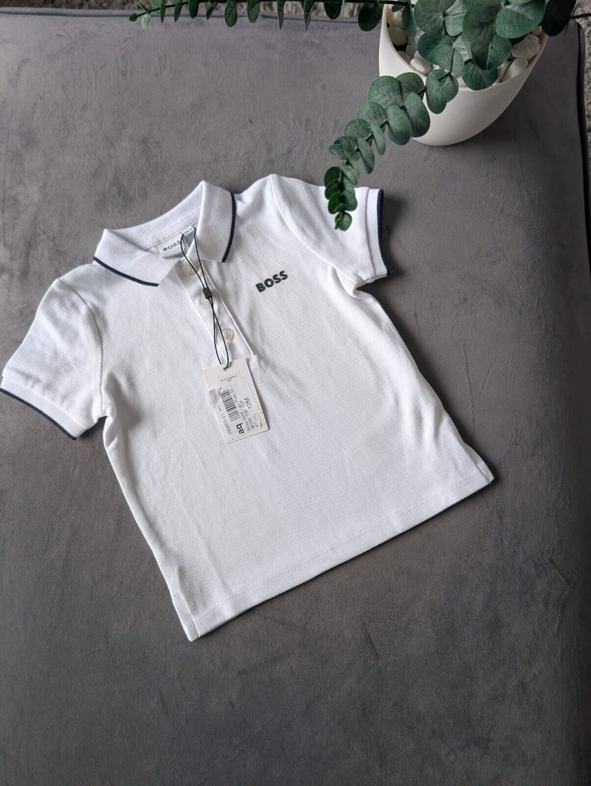 New Hugo Boss Baby Boy Smart White Polo T Shirt Age 9-12m Occasion Gift RRP £55