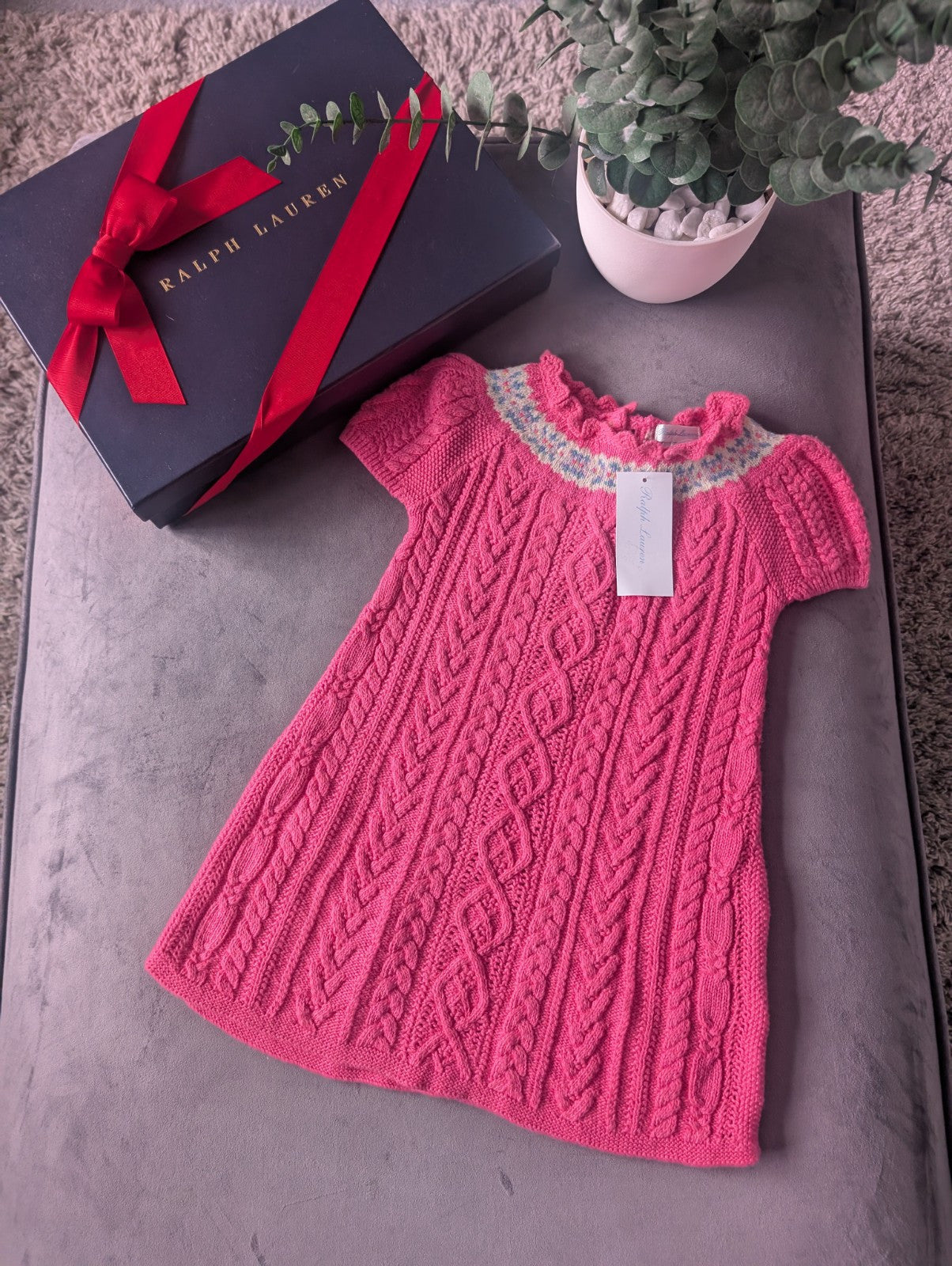 New Stunning Polo Ralph Lauren Cable Knit Pink Pretty Dress 18-24m Gift Spring