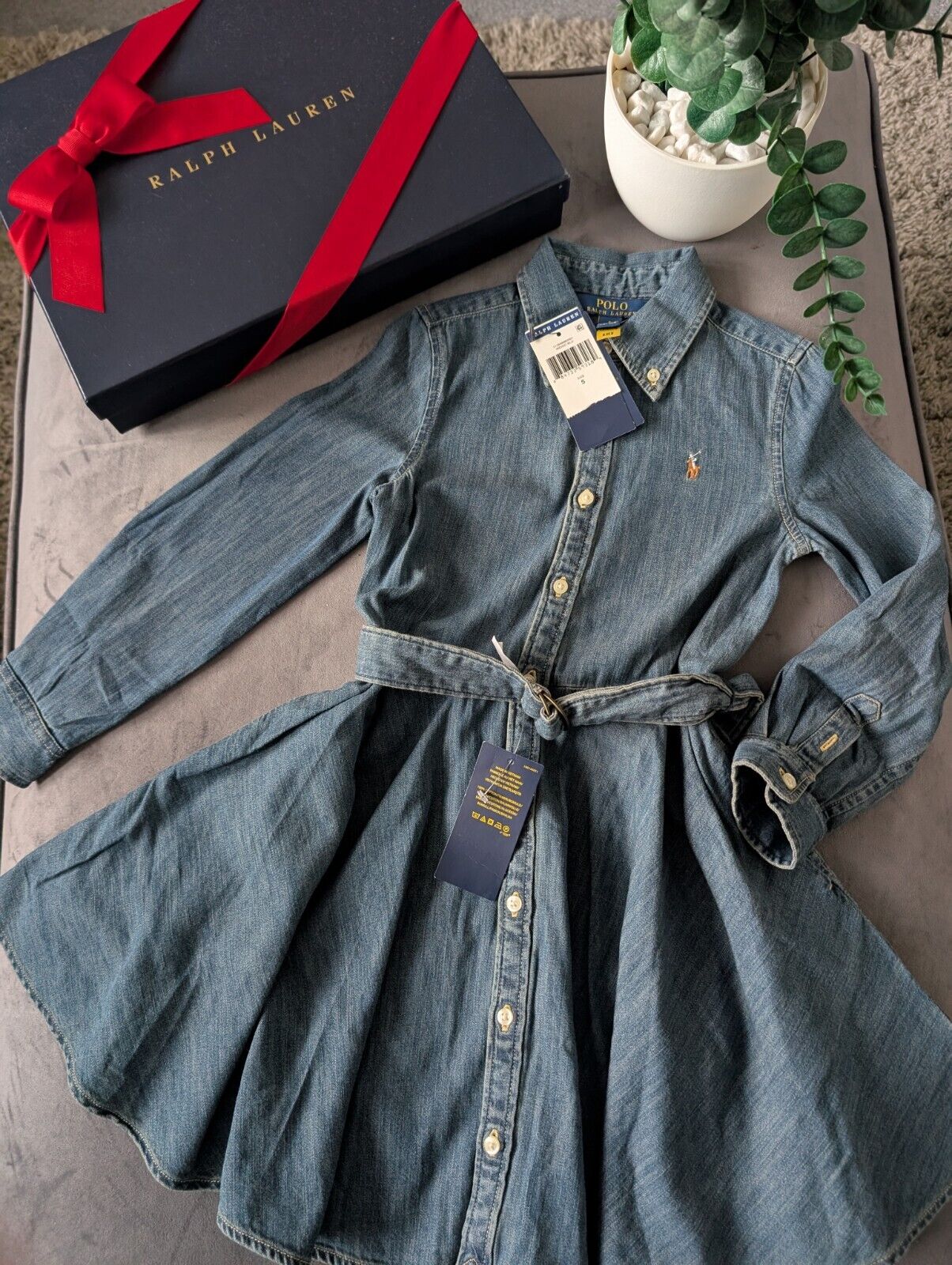 New Ralph Lauren girls denim style shirt dress belted occasion 5 Yrs Winter