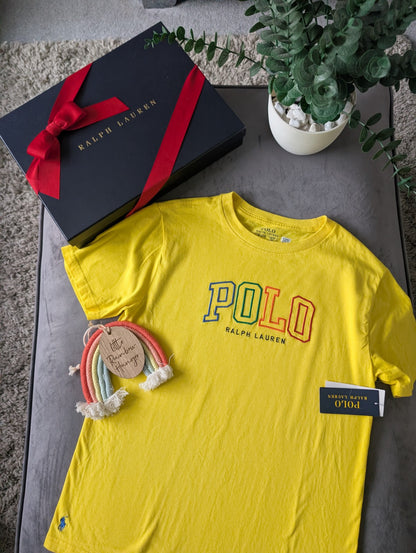 New Ralph Lauren Boys Embroidery Graphic Logo T Shirt Yellow 10-12y Gift Casual