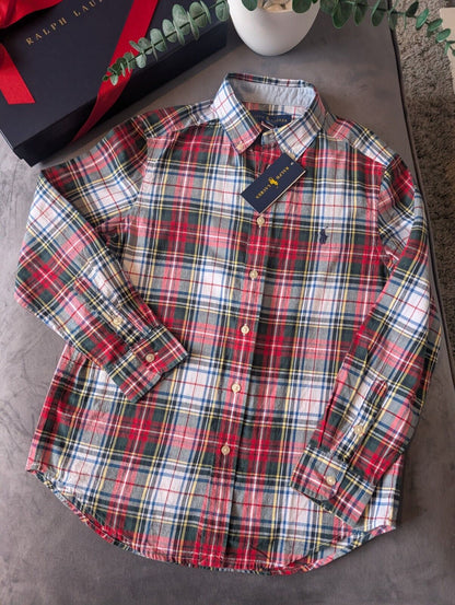 New Ralph Lauren Red Tartan Check Boys Shirt Smart Occasion Age 10-12 Yrs Gift