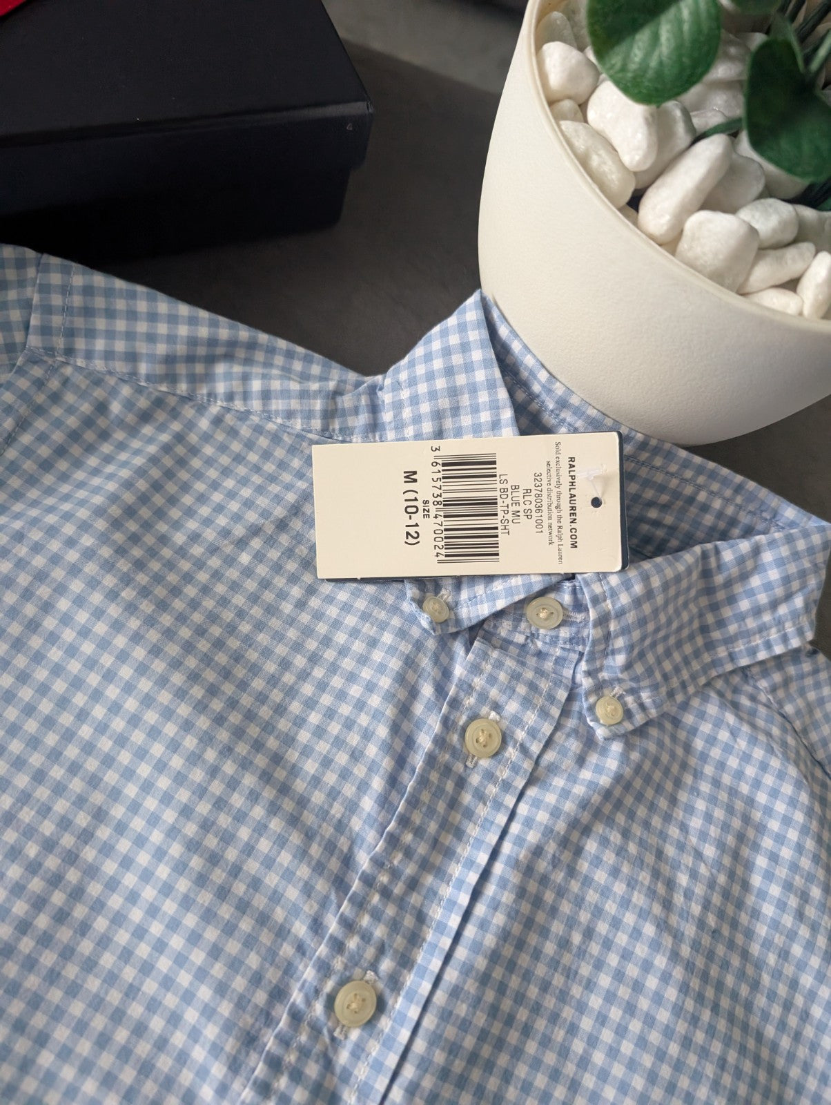 New Ralph Lauren Blue White Check Boys Shirt Smart Occasion Age 10-12 Yrs Gift