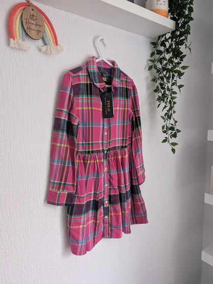 New Stunning Ralph Lauren Girls Tartan Plaid Flannel L Sleeve Dress 6 Yrs Pink