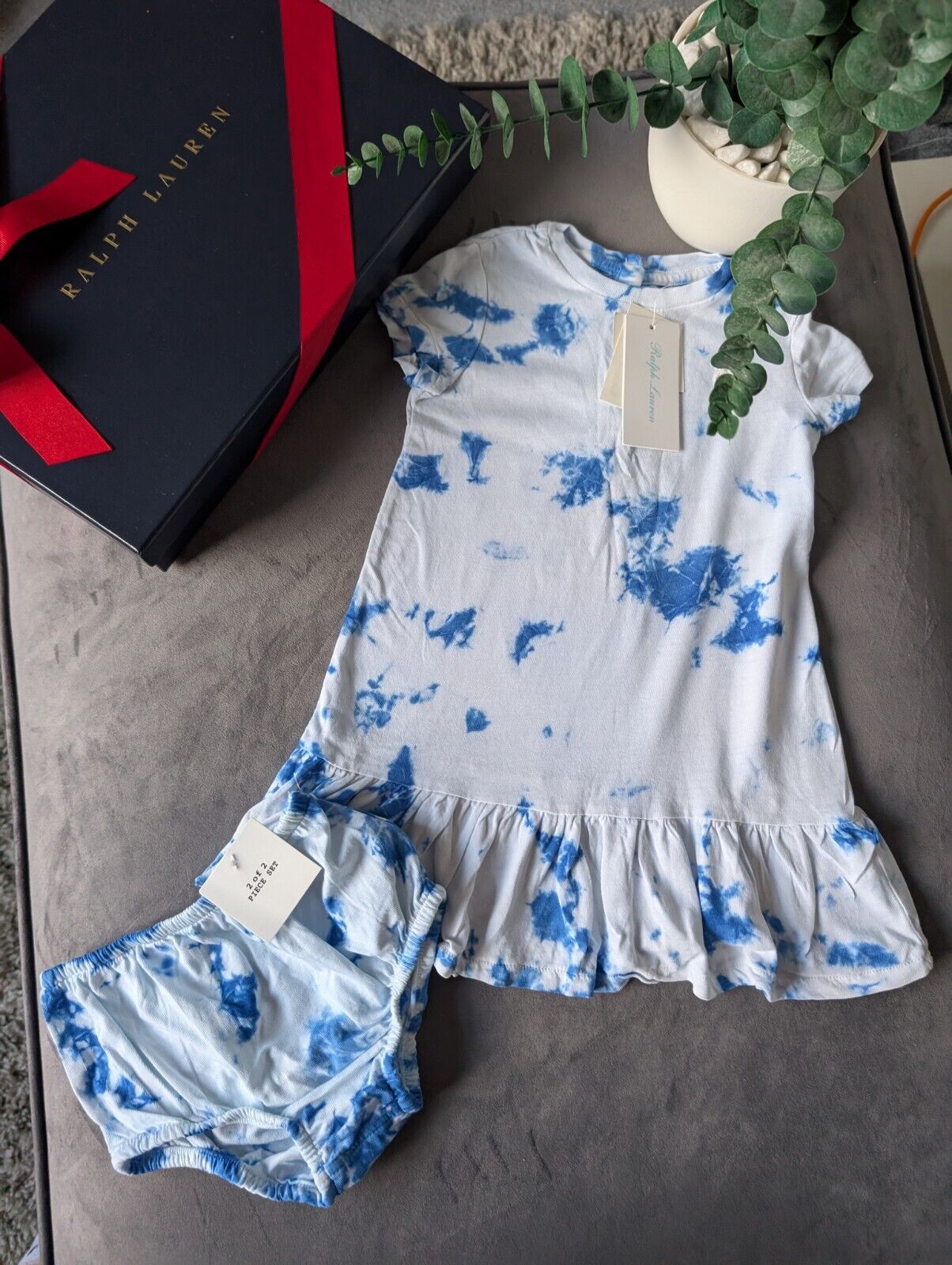 New Ralph Lauren Baby Girls Tie Dye 18m Dress Ruffle Spring Summer + Bloomers