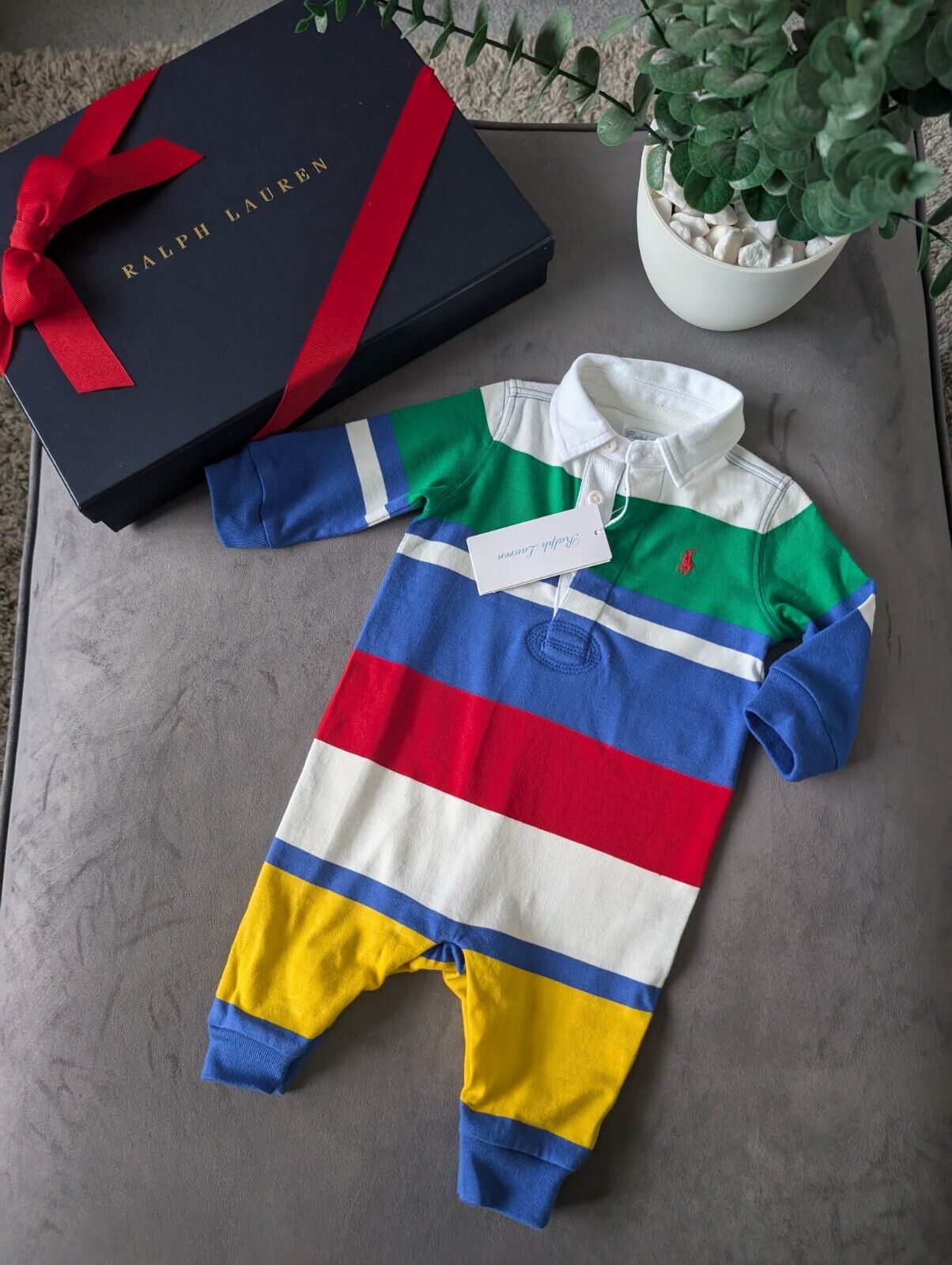 New Ralph Lauren Baby Boy Rainbow Babygrow All In One Rugby Gift Cute 0-3m Cute