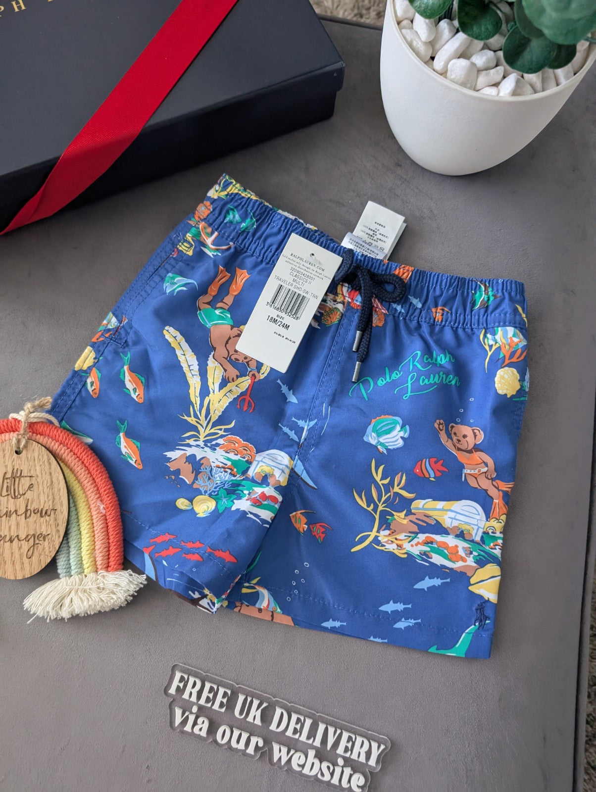 New Ralph Lauren Baby Boys Teddy Bear Swim Shorts Summer Holiday 18-24m Gift