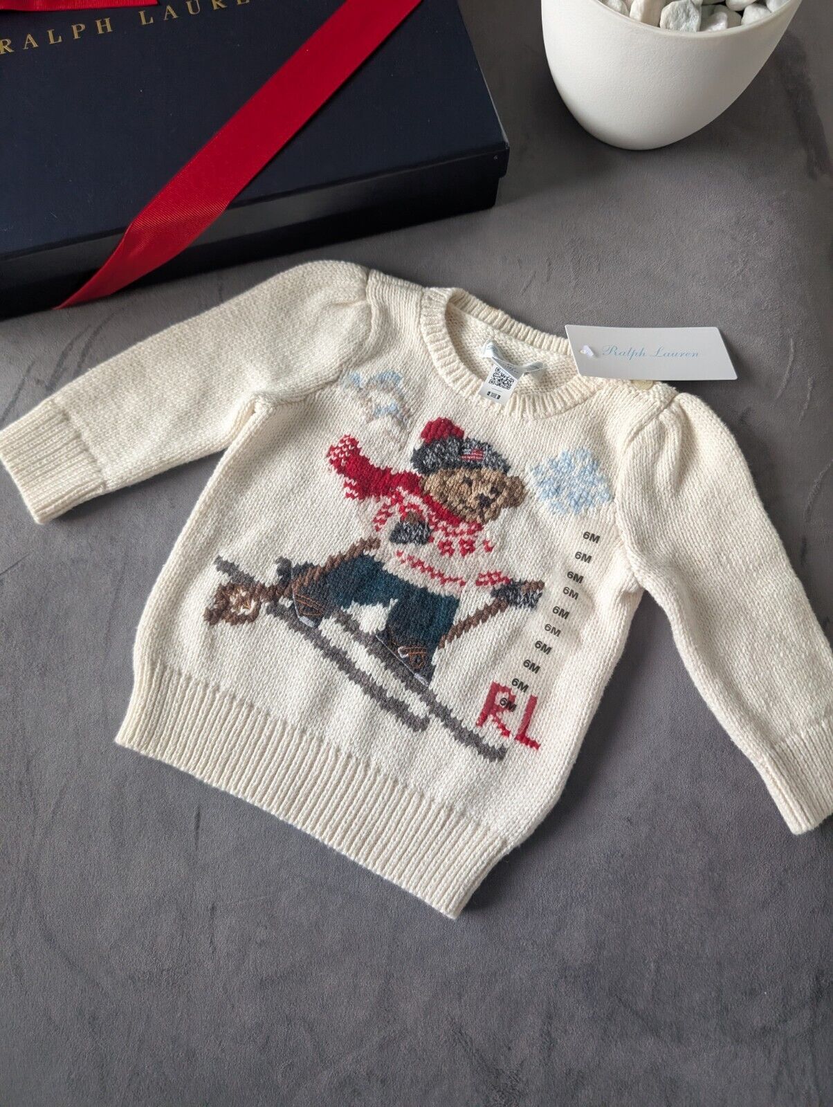 New Adorable Ralph Lauren Baby Girls Bear Ivory Jumper Gift Rrp £120 3-6m  Ski