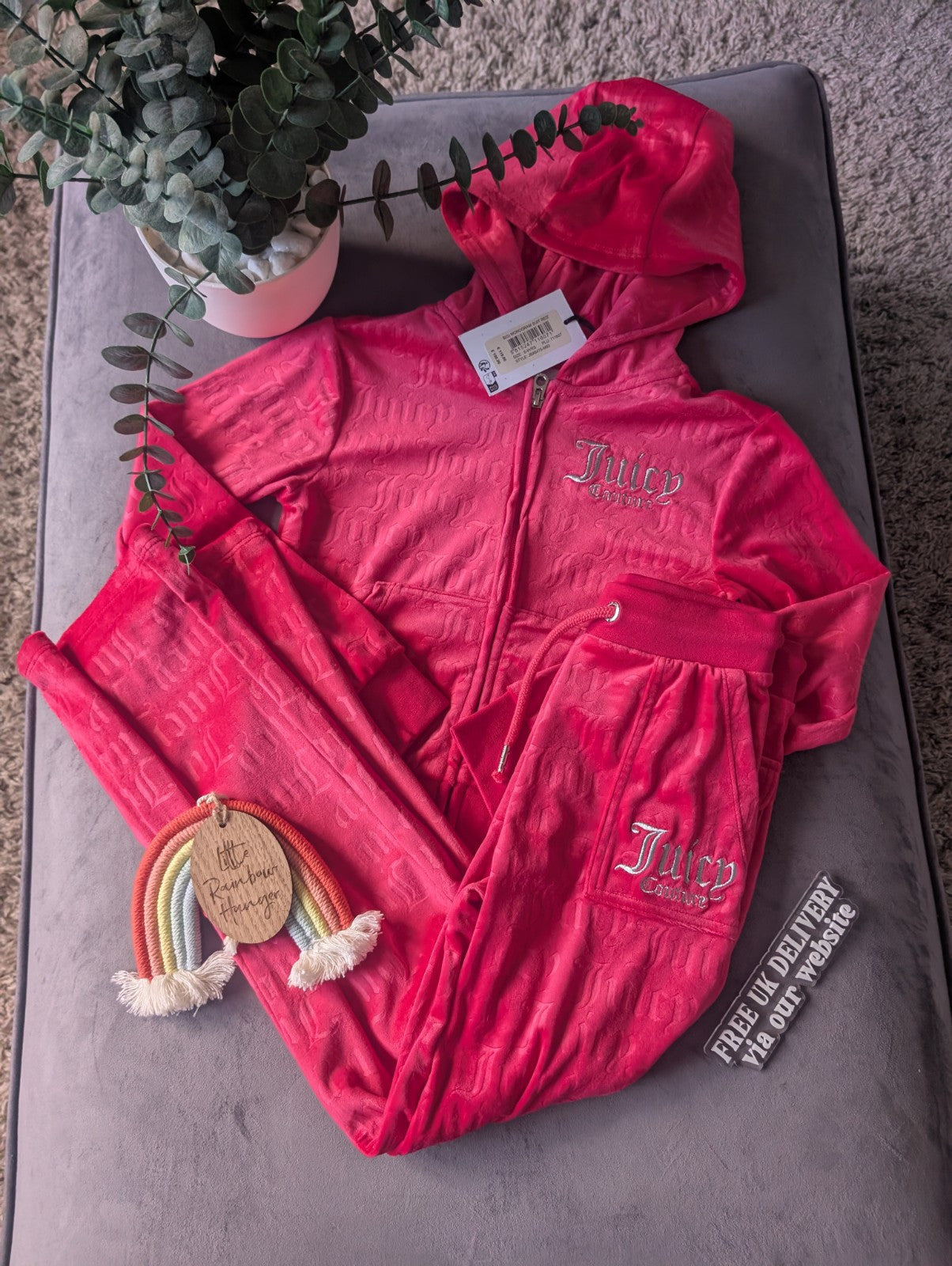 New Stunning Girls Velour Juicy Tracksuit Pink Age 8-9 years Rrp £90 Silver