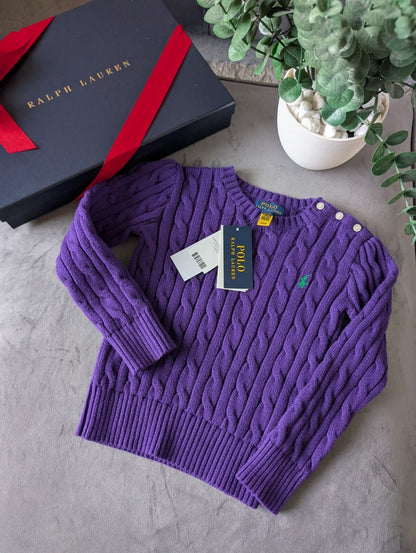 New Polo by Ralph Lauren Cable Knit Jumper Purple Boys 4 Years Gift Winter