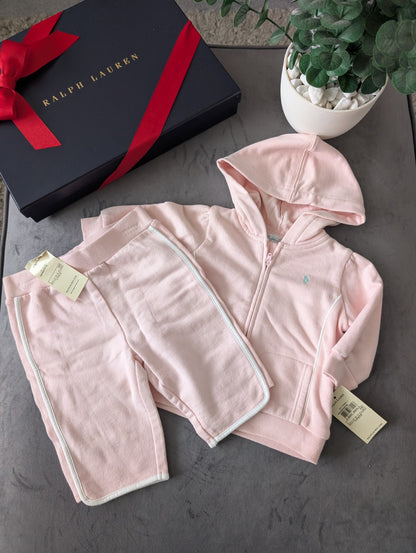 New Gorgeous Ralph Lauren Pink White Baby Girl Tracksuit  3-6m Gift Baby 2 Piece