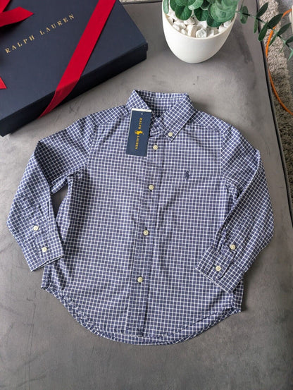 New Ralph Lauren Blue White Check Boys Shirt Smart Occasion Age 3 Yrs Gift