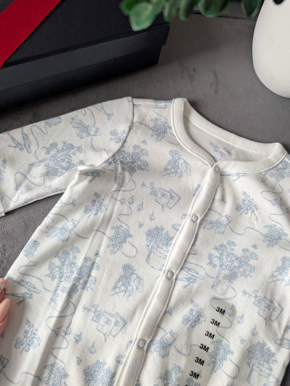 New Ralph Lauren Baby Girls Blue Floral Dainty All In One Babygrow Gift 3m