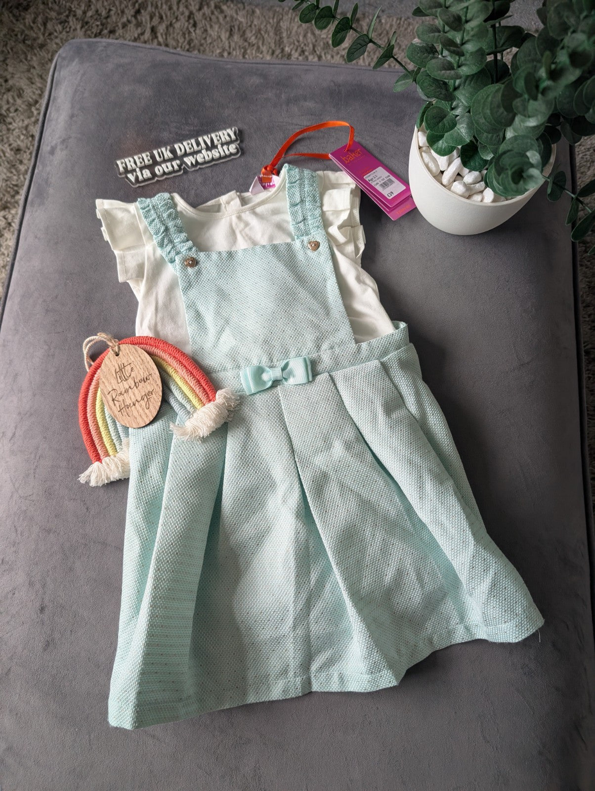 New Girls Ted Baker Mint Pinafore Glitter Dress 2 Pcs Set Occasion 2-3yr Pretty