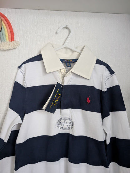 New Ralph Lauren Polo Rugby Style Stripe Dress Navy Blue Size Girls M 8-10 Gift