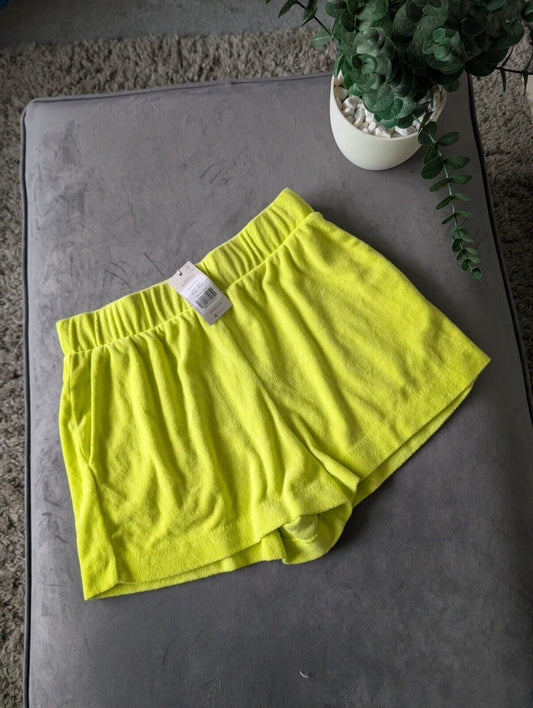 New Boden Womens Bright Summer Shorts Neon Yellow Terry Elasticated Waist UK 12