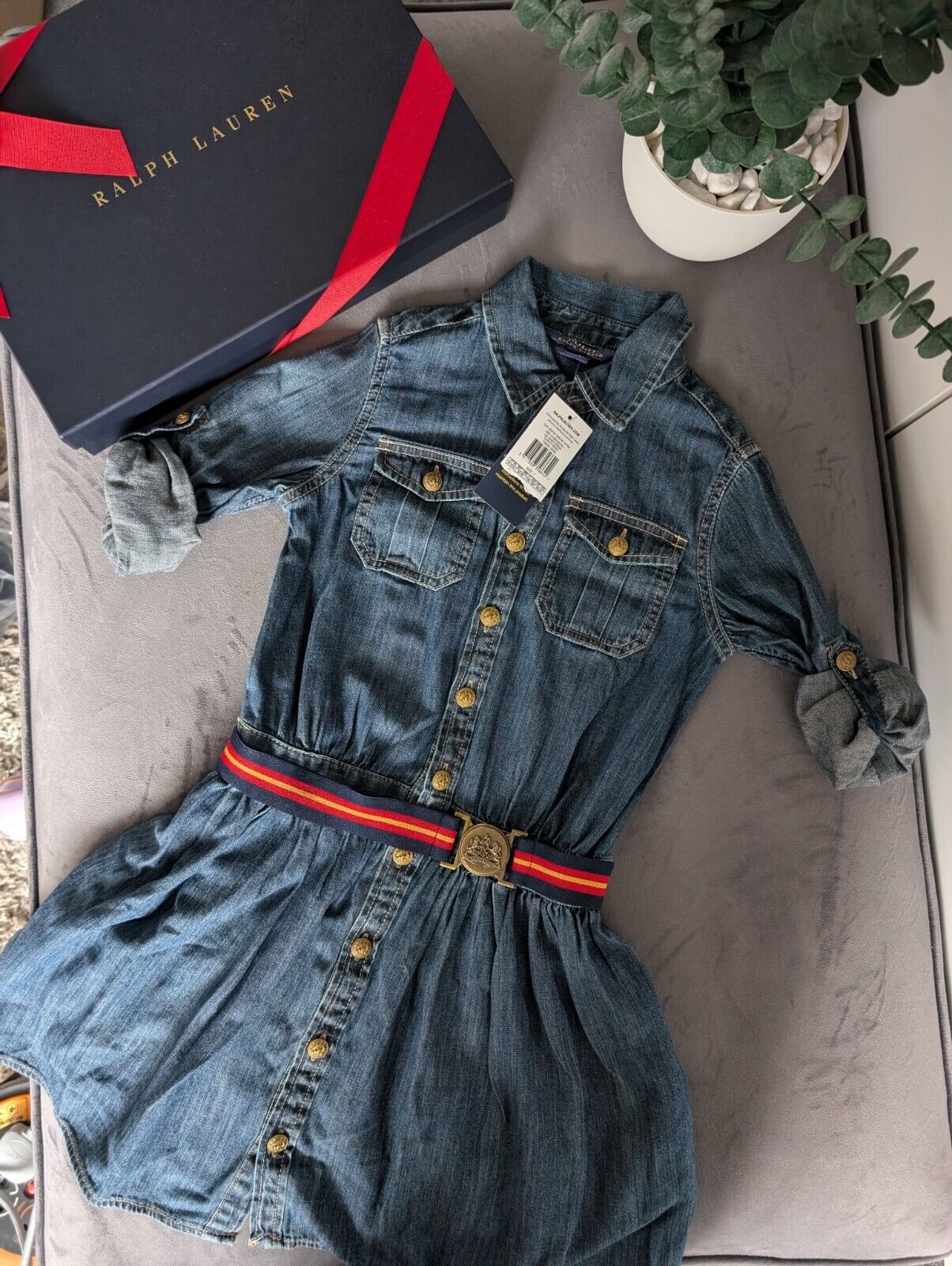 New Ralph Lauren girls denim style shirt dress belted occasion 7 Yrs occasion smart gift