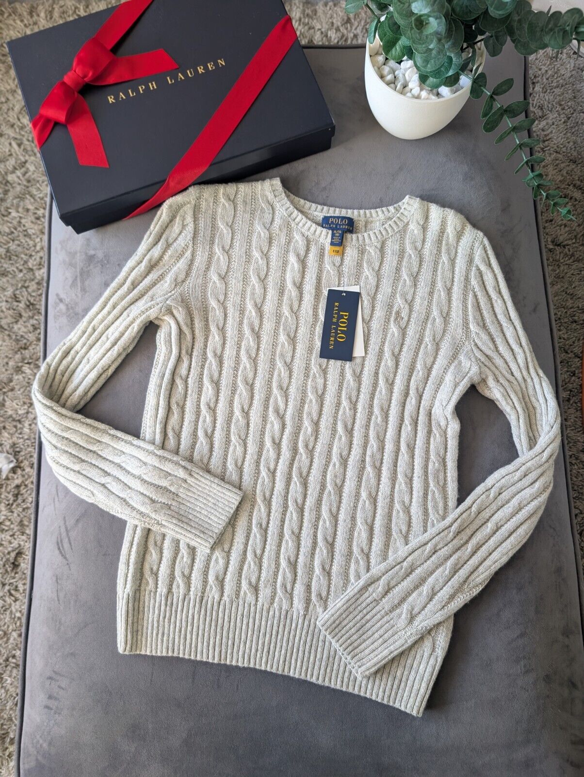 New Polo by Ralph Lauren Cable Knit Jumper Ivory Girls 16y Glitter Sparkle New