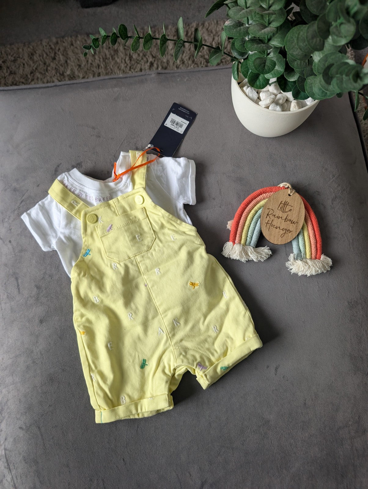 New Ted Baker Baby Boy Occasion Dungaree All In One Yellow Smart Romper Newborn